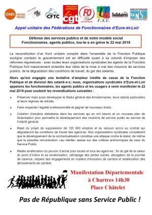 Manifestation Fonction publique / place Châtelet / Chartres / 22 mai 2018 / 14 h. 30 @ CHARTRES
