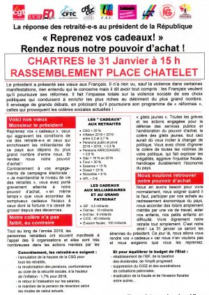 Rassemblement des Retraités / place Châtelet / Chartres / 31 janvier / 15 h. @ CHARTRES - place Châtelet