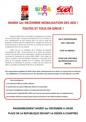 Journée d'action dans les "vies scolaires" du secondaire / 1er décembre / Rassemblement / Chartres / DSDEN / 14 h. 30 @ CHARTRES - Devant la DSDEN