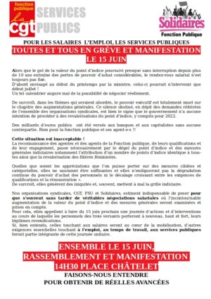 Manifestation Fonction publique / place Châtelet / Chartres / 15 juin / 14 h. 30 @ CHARTRES - place Châtelet
