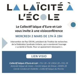 La Laïcité à l'École / Visioconférence par Paul Devin / 2 mars / 17 h. @ Visioconférence
