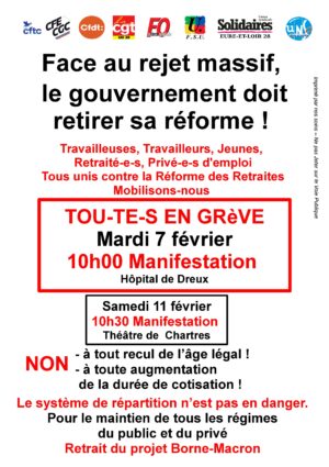 Manifestation pour les Retraites / Hôpital / Dreux / 7 février / 10 h. @ DREUX - devant l'Hôpital