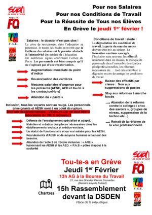 Rassemblement Éducation / DSDEN / Chartres / 1er février / 15 h. @ CHARTRES - Devant la DSDEN