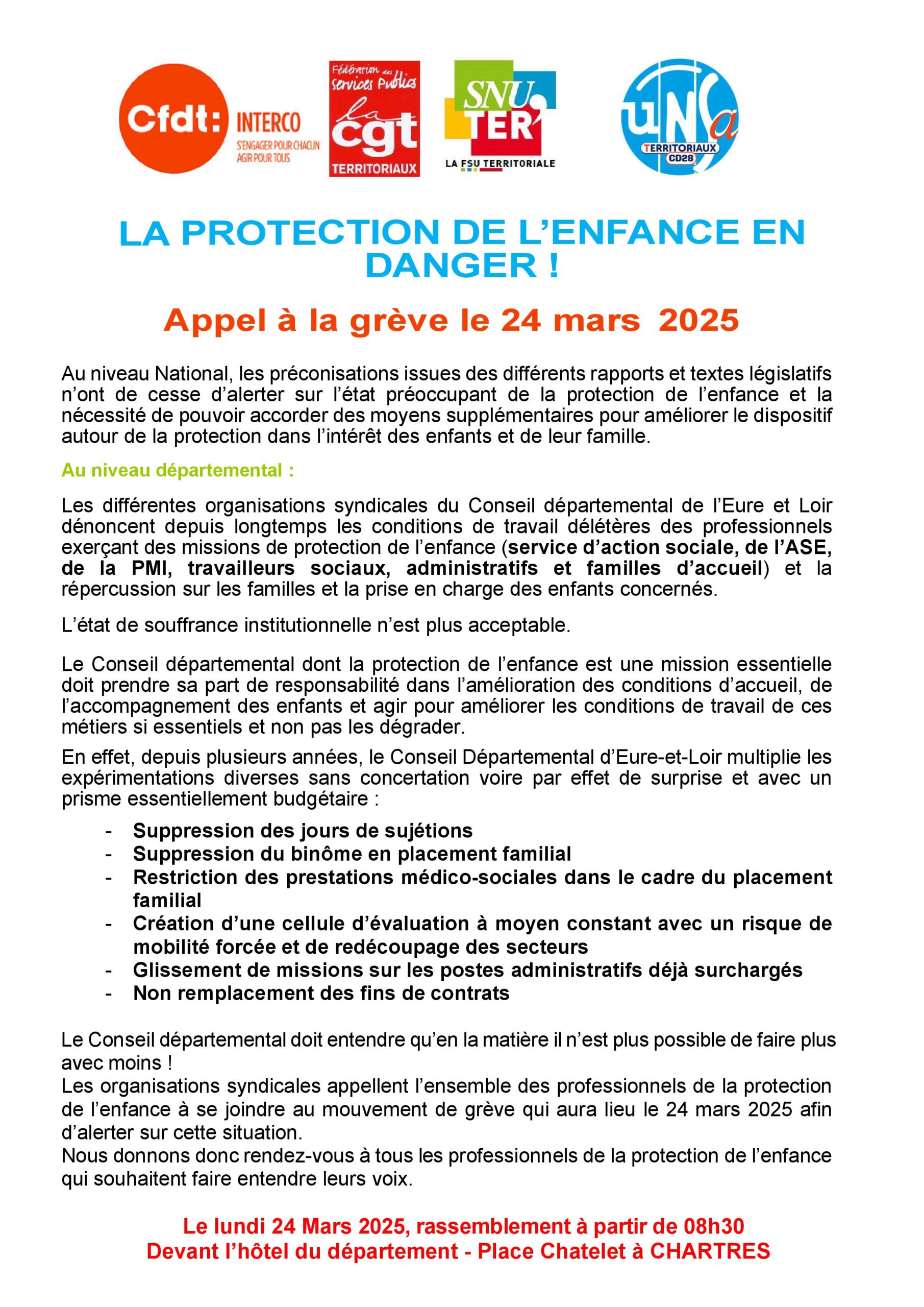 2025-03-24 Intersyndicale PROTECTION-DE-LENFANCE Rassemblement CD-28 [Tract]