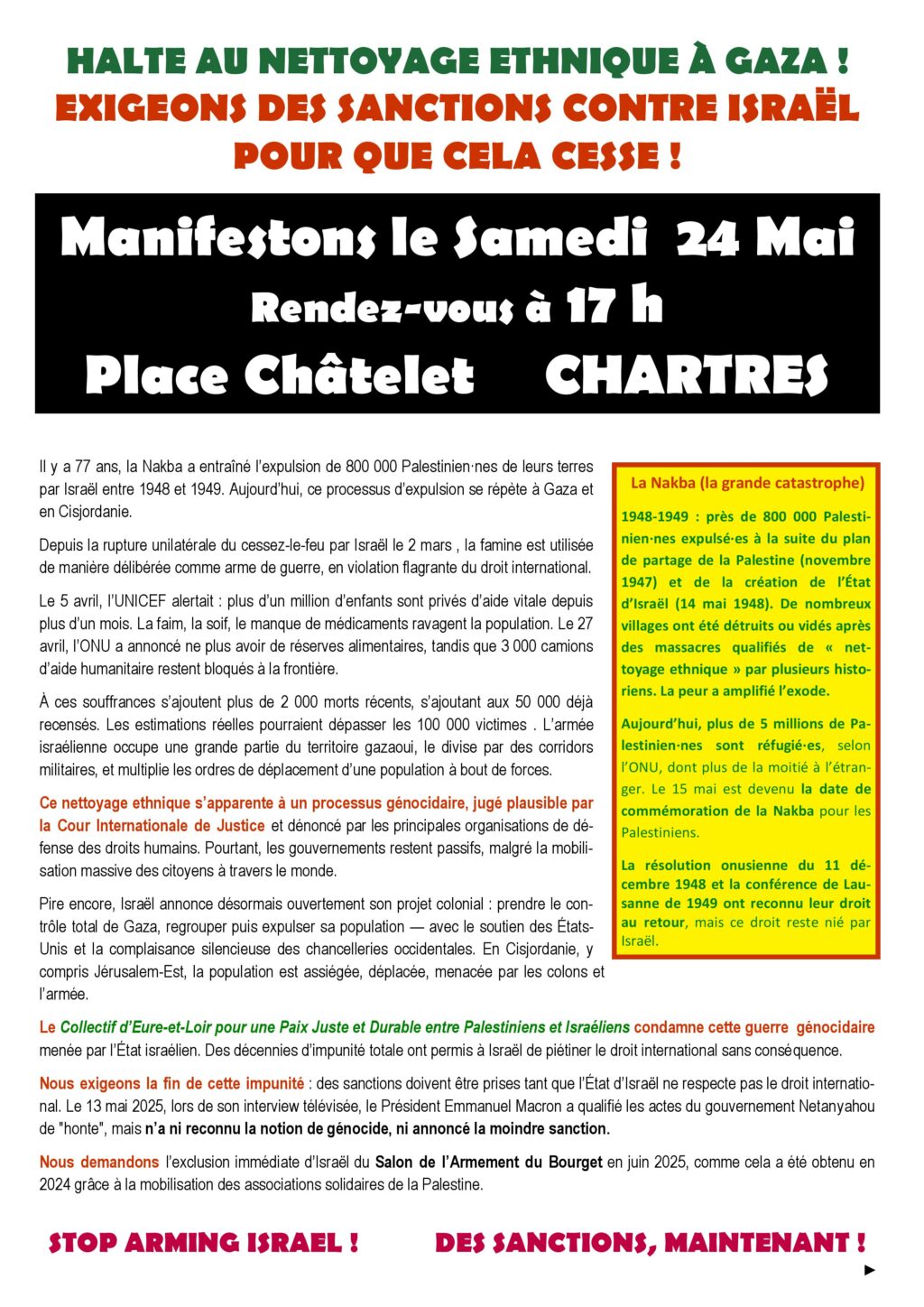 Chartres 2025-05-2025 Manifestation Stop Génocide [tract] 1x2