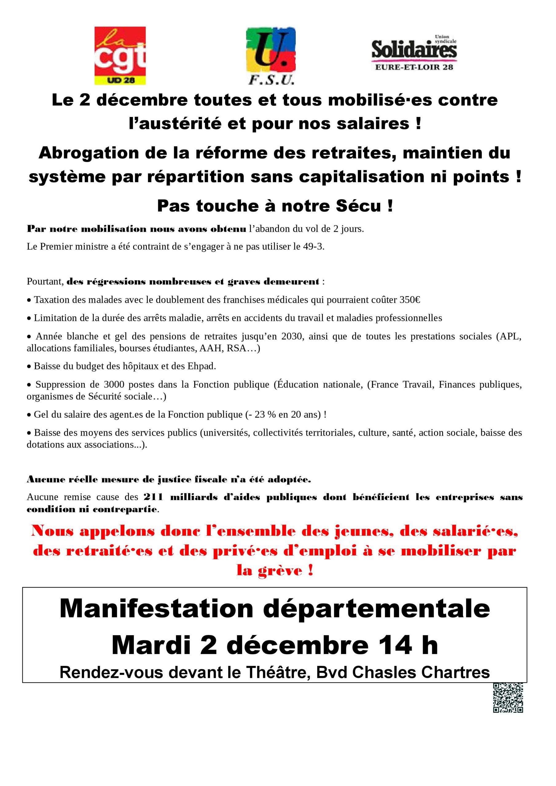 Chartres 2025-12-02 Manifestation CGT FSU Solidaires [Tract]