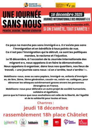 Rassemblement / Journée internationale des Migrant·e·s / Place Châtelet / Chartres / 18  décembre / 18 h. @ CHARTRES - Place Châtelet
