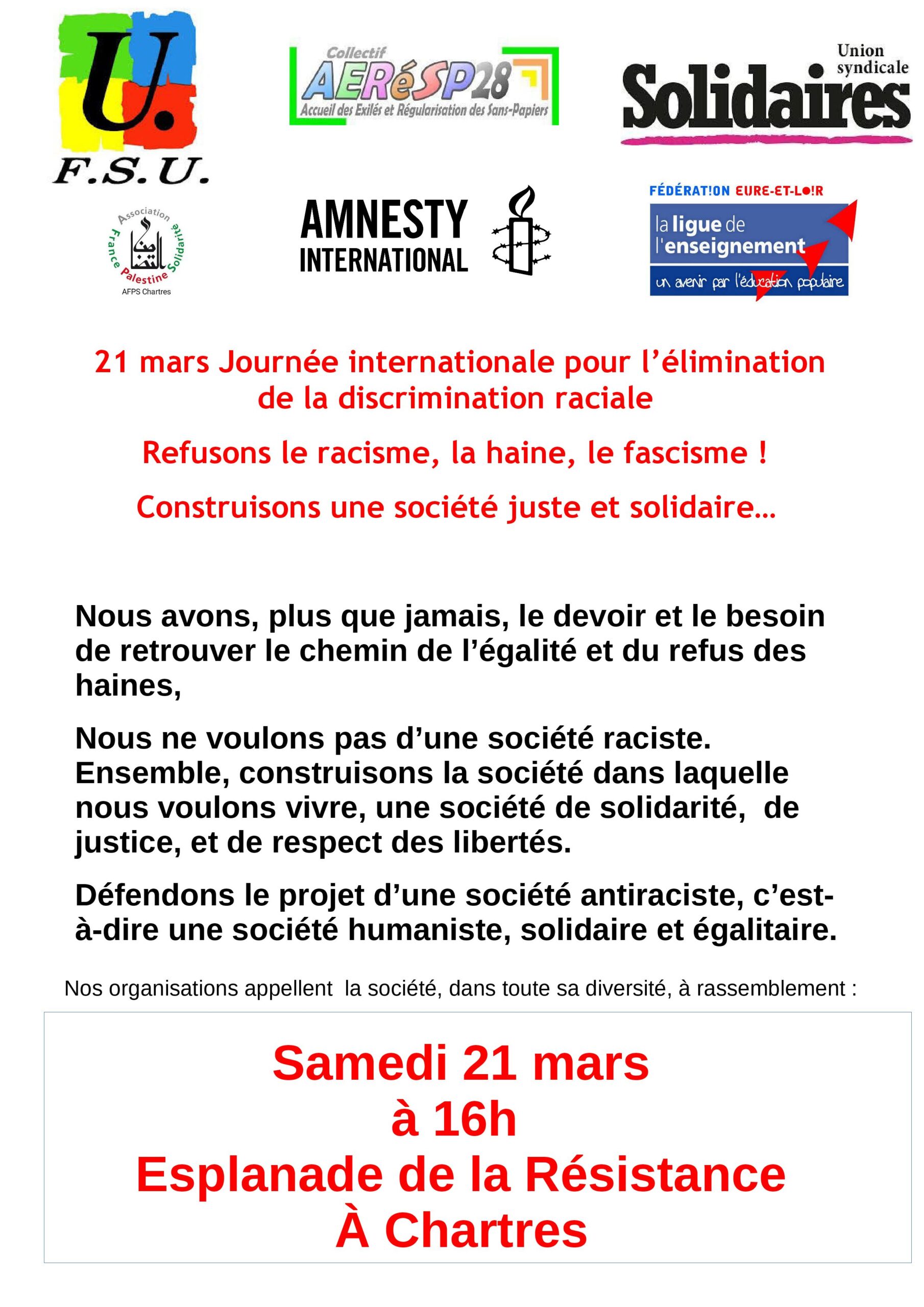 Chartres 2026-03-21 Rassemblement contre Racisme Fascisme [Appel]