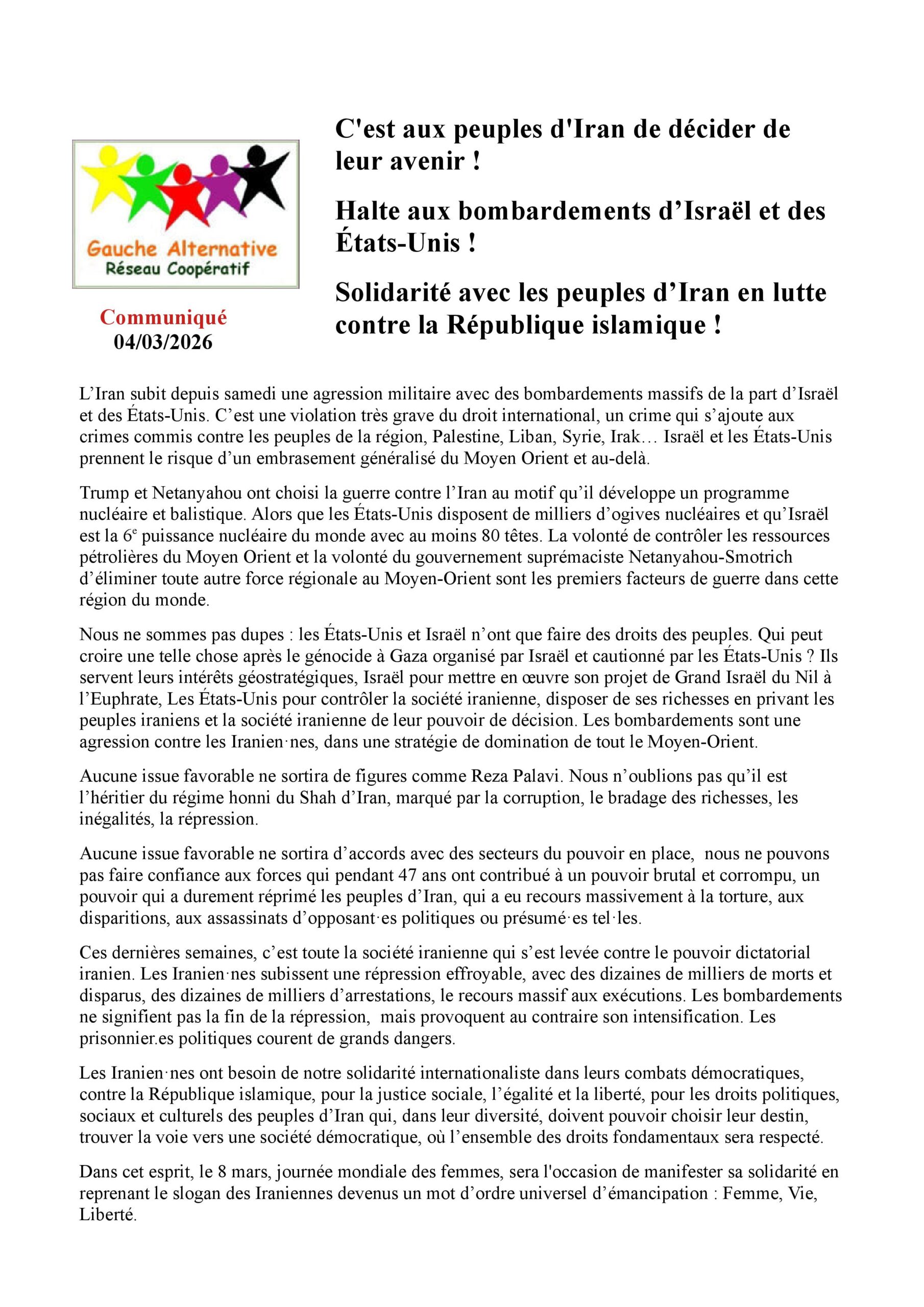 RCGA 2026-03-04 C'est aux peuples d'Iran de décider de leur avenir