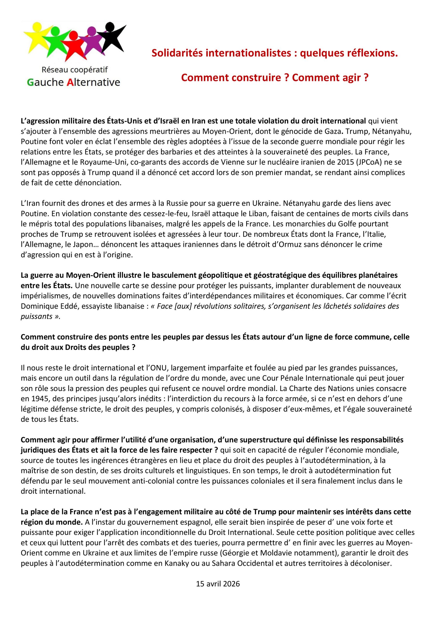 RCGA 2026-0-15 Solidarités internationales, quelques réflexions