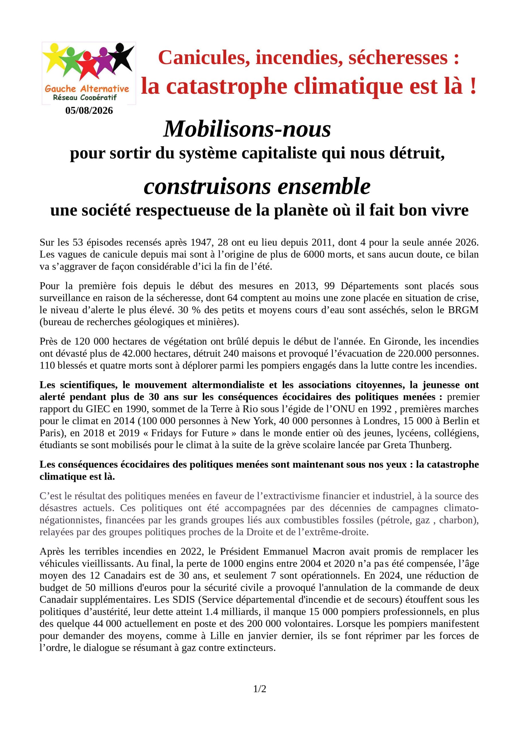 RCGA 2026-08-05 Canicules, incendies, sécheresses, la catastrophe climatique est là 1x2