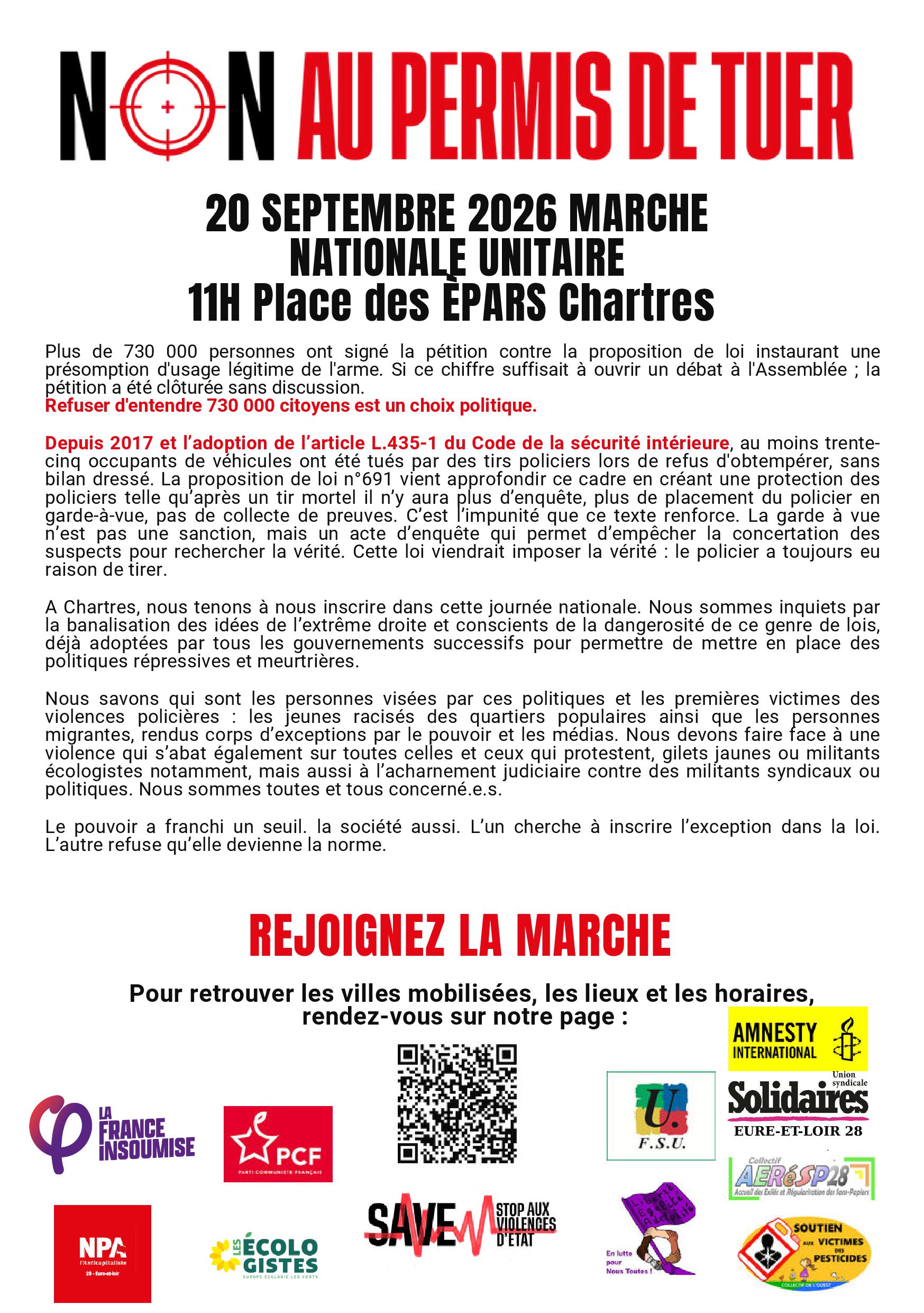 Chartres 2026-09-20 Manifestation contre le Permis de tuer [Tract-Affiche RV 2x2]
