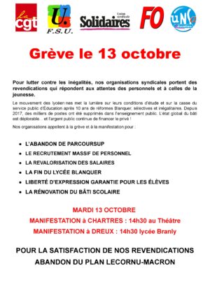 Manifestation Chartres Dreux 2026-10-13 Lycéens Syndicats [Appel intersyndical]